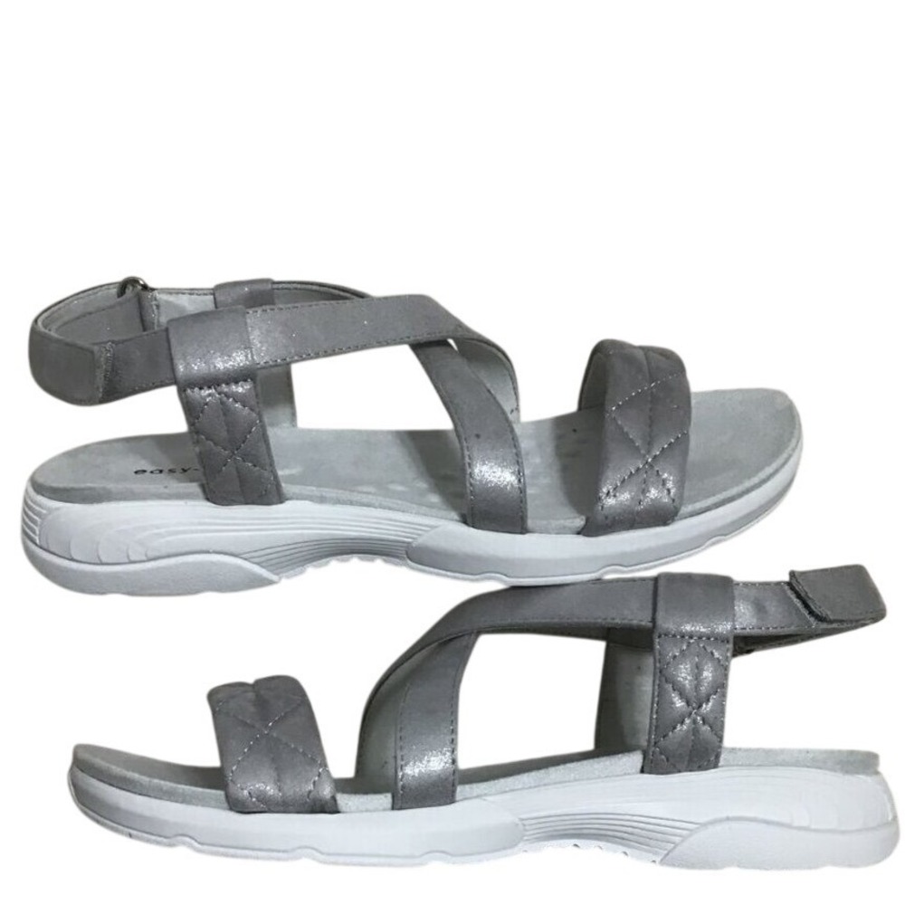 Easy Spirit Womens Gray Metallic‎ Comfort Strap Sandals Size 9.5 M